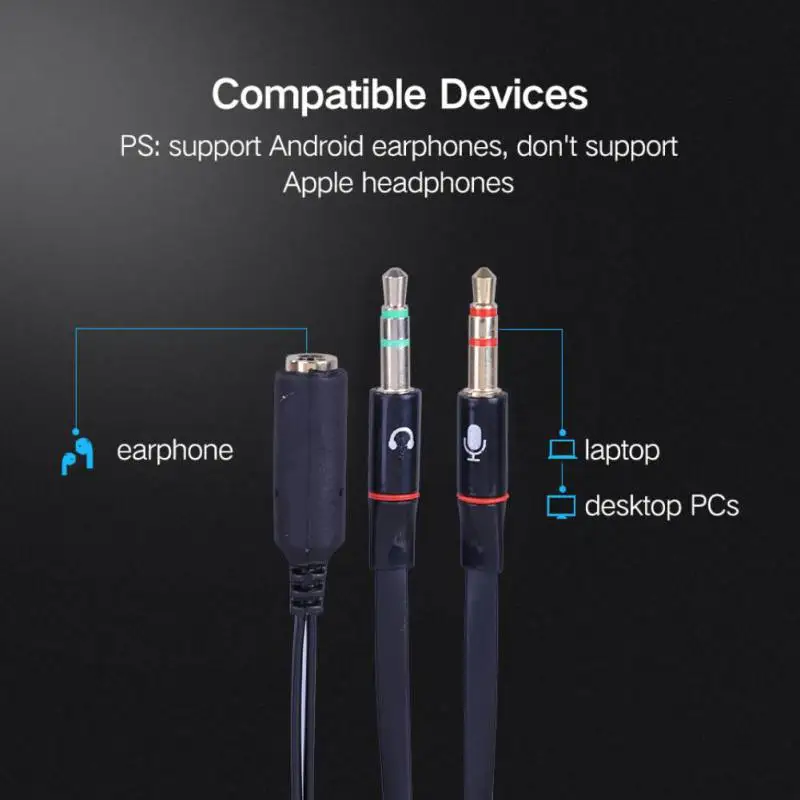 3.5mm Female to 2 Male Audio Cable Universal Splitter with Mic Adapter for PC Laptop Smartphone Earphones Headphone | Электроника