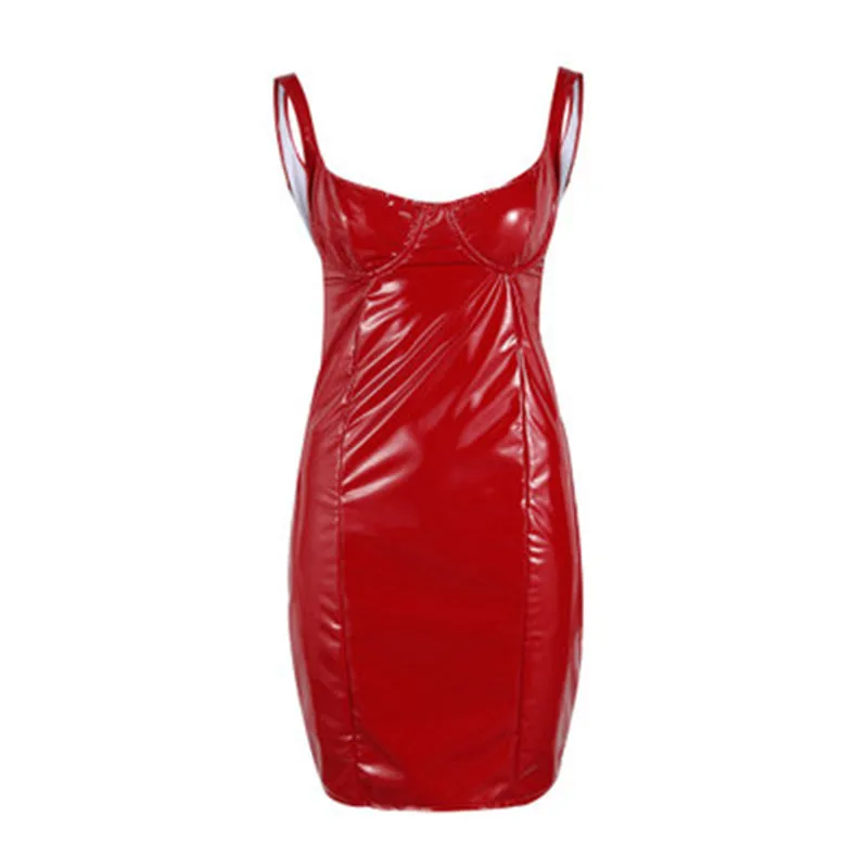 S M L XL New Fashion Women Leather Latex Sleeveless Dress Bodycon Sling Chest Wrap Robe Package Hip V-neck Strap | Тематическая