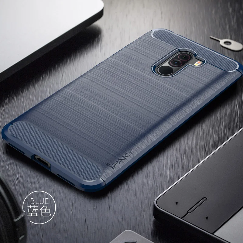 Синий Pocophone F1 Чехол iPaky чехол для Xiaomi Pocophone F1 случае Pocofone F1 силиконовые матовый Мягкая обложка для Xaomi Поко F1 телефон случаях - Цвет: Синий