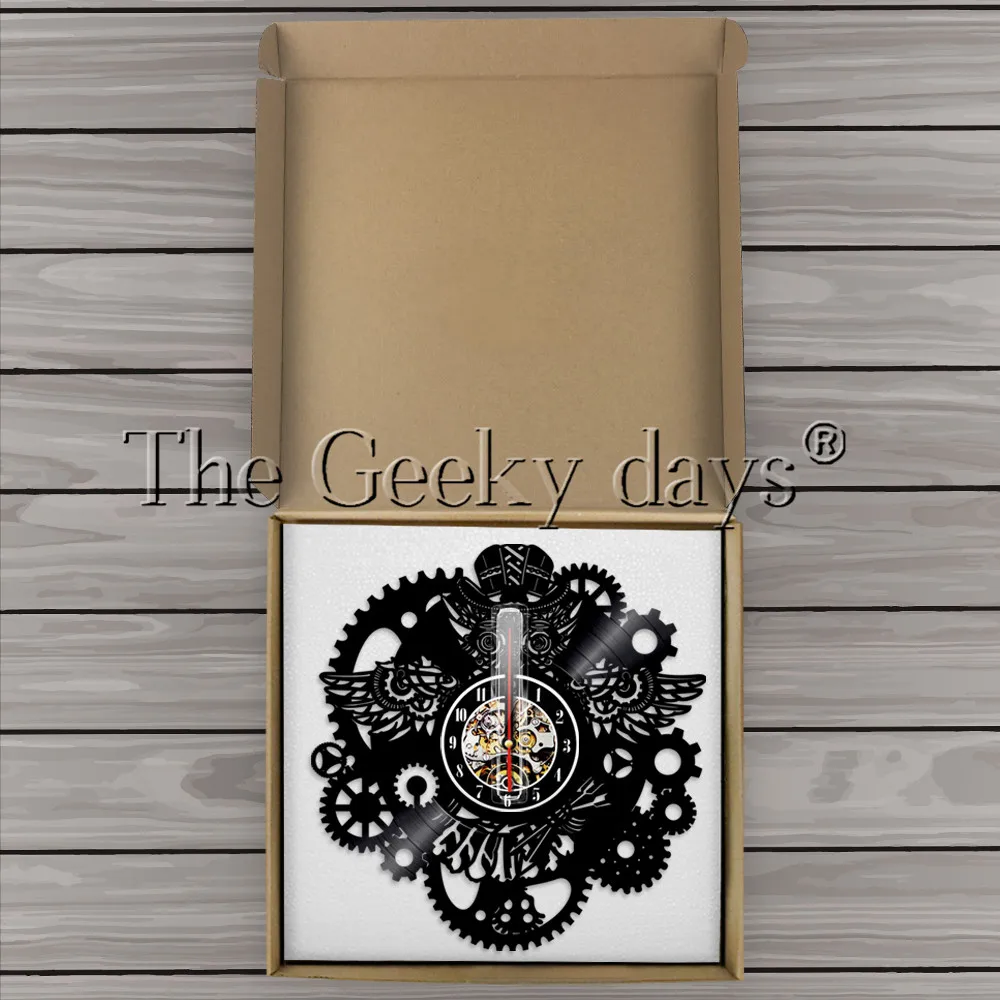 Стимпанк сова виниловая запись настенные часы Шестерня Cogs Ночная Сова стимпанк