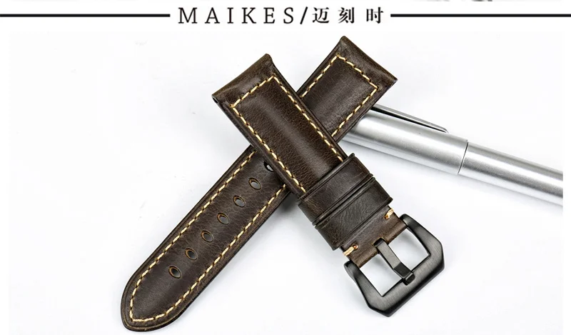 Аксессуары для часов MAIKES, кожаный ремешок для часов 20 мм, 22 мм, 24 мм, 26 мм, винтажный синий ремешок для часов, браслет для Panerai