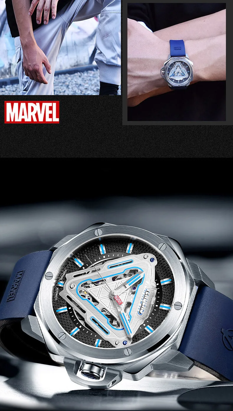 Disney Marvel Железный человек кожа полые автоматические самозаводные механические мужские часы