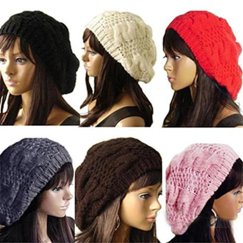 Горячая Распродажа новые модные зимние шапки для женщин однотонные вязаные