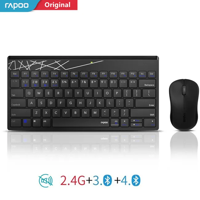 8000T Black Rapoo 8000 м Multi-mode Silent Беспроводной клавиатура Мышь Combo Bluetooth 3,0/4,0 РФ 2,4 г переключаться между 3 устройств связи - Цвет: 8000T Black