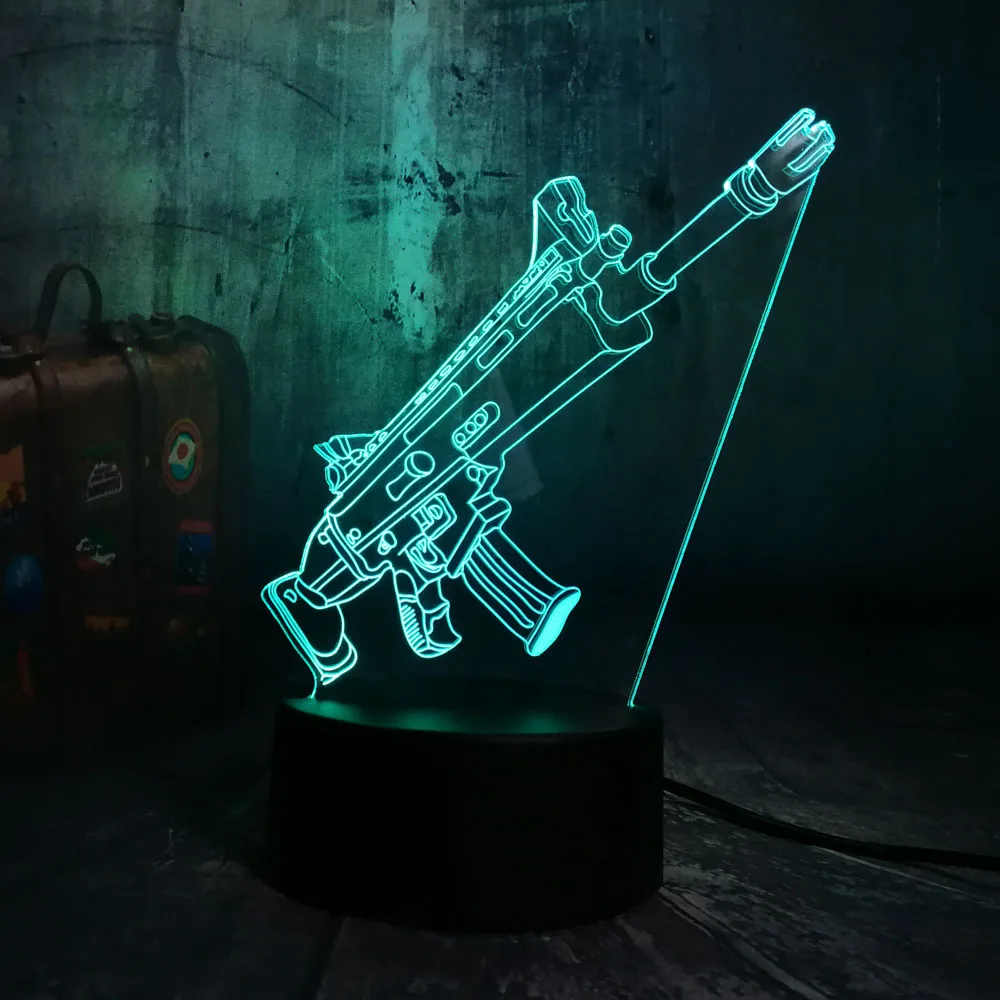 Прохладный битва игрового персонажа PUBG TPS SCAR-L череп ракета светодиодный Ночной светильник Настольная лампа 7 цветов для детей с узором в виде игрушек; Рождественский подарок