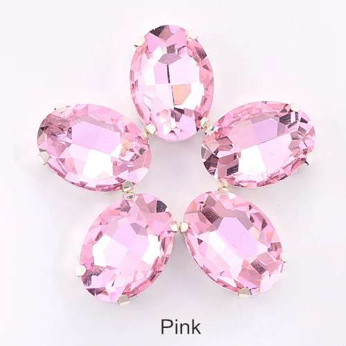 Pink Овальные разноцветные стеклянные стразы кристаллы пришивные стразы с когтями овальные стразы пришивные когти стразы свадебное платье B3176 - Цвет: Pink