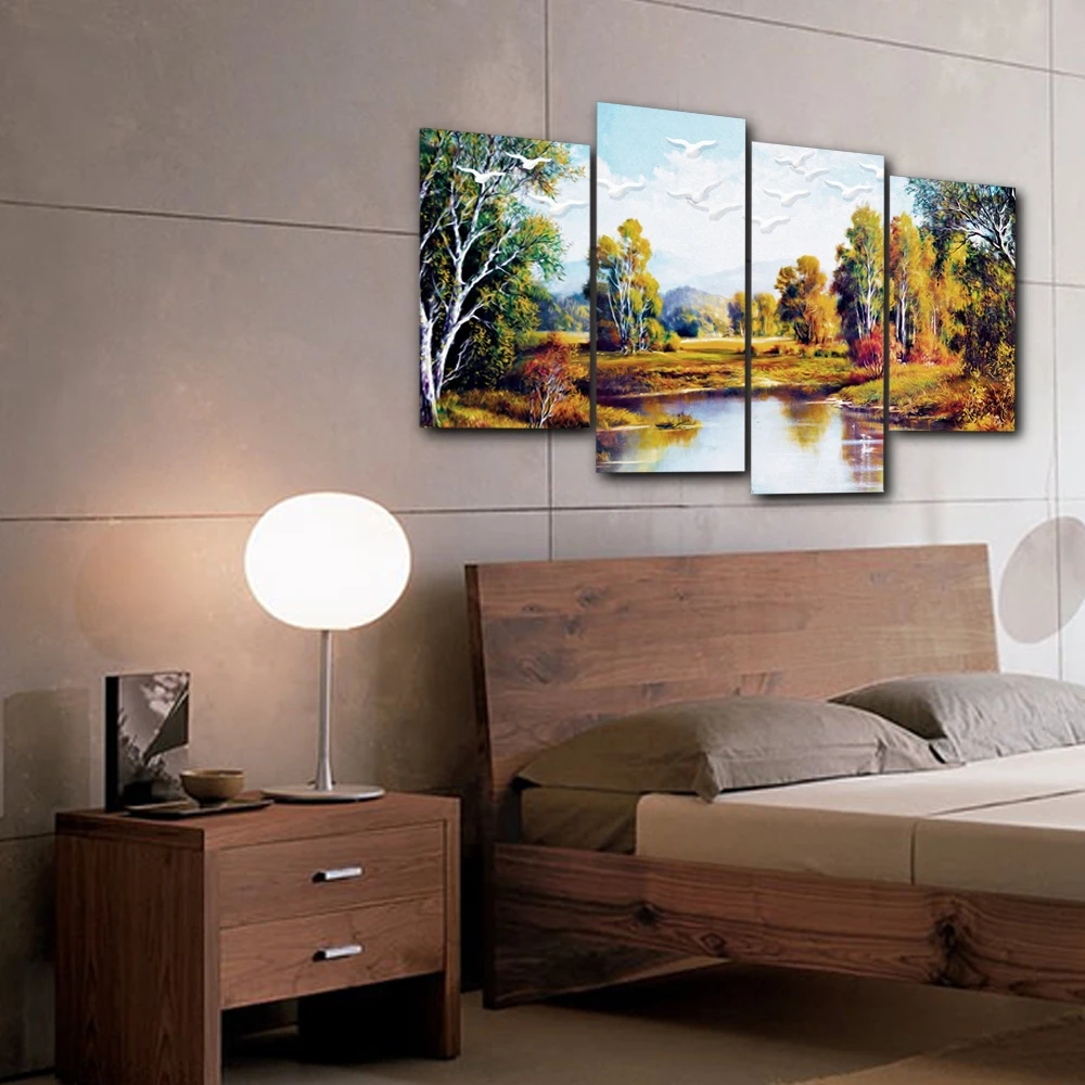 Laeacco Autumn Lake Forest Nordic Canvas Prints Home Decoration Wall Art Posters Pictures Oil For Painting Living Room Bedroom | Дом и сад