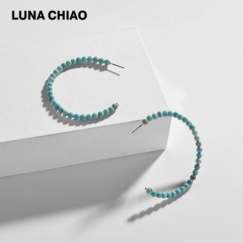 LUNA CHIAO, модное ювелирное изделие, женские серьги, большие размеры, натуральный камень, бусинки, серьги-кольца