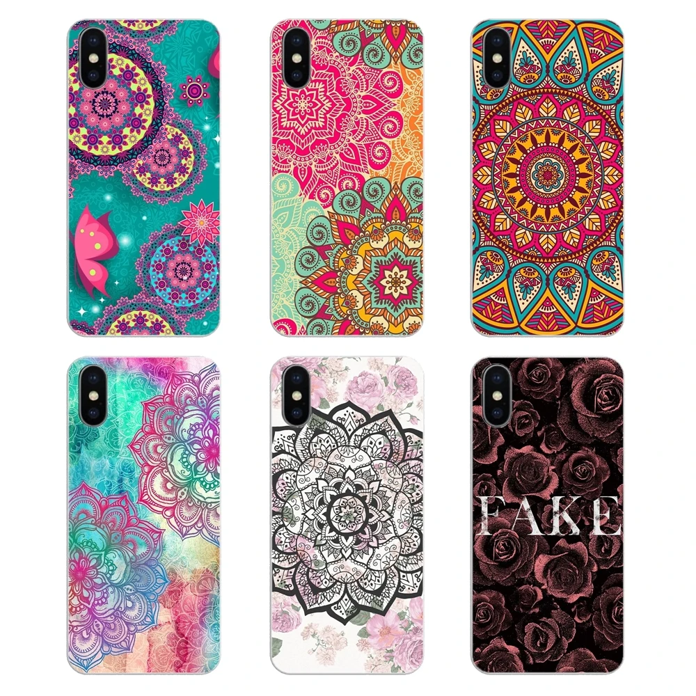 For iPhone XS Max XR X 4 4S 5 5S 5C SE 6 6S 7 8 Plus Samsung Galaxy J1 J3 J5 J7 A3 A5 Soft Cover artistic Paisley mandala flower |
