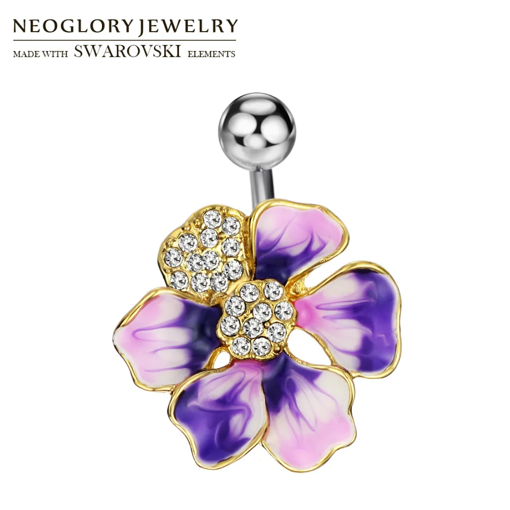 Neoglory австрийский страз& эмаль ювелирные изделия для тела красочный цветочный дизайн пупка& колокольчик кнопка кольцо для праздника партии милый подарок