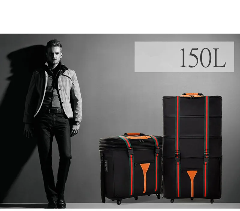 Женские дорожные сумки 150L, Мужская тележка, переноска с воздухом, для учебы за рубежом, чемодан большой вместимости, водонепроницаемая сумка на 5 колесах