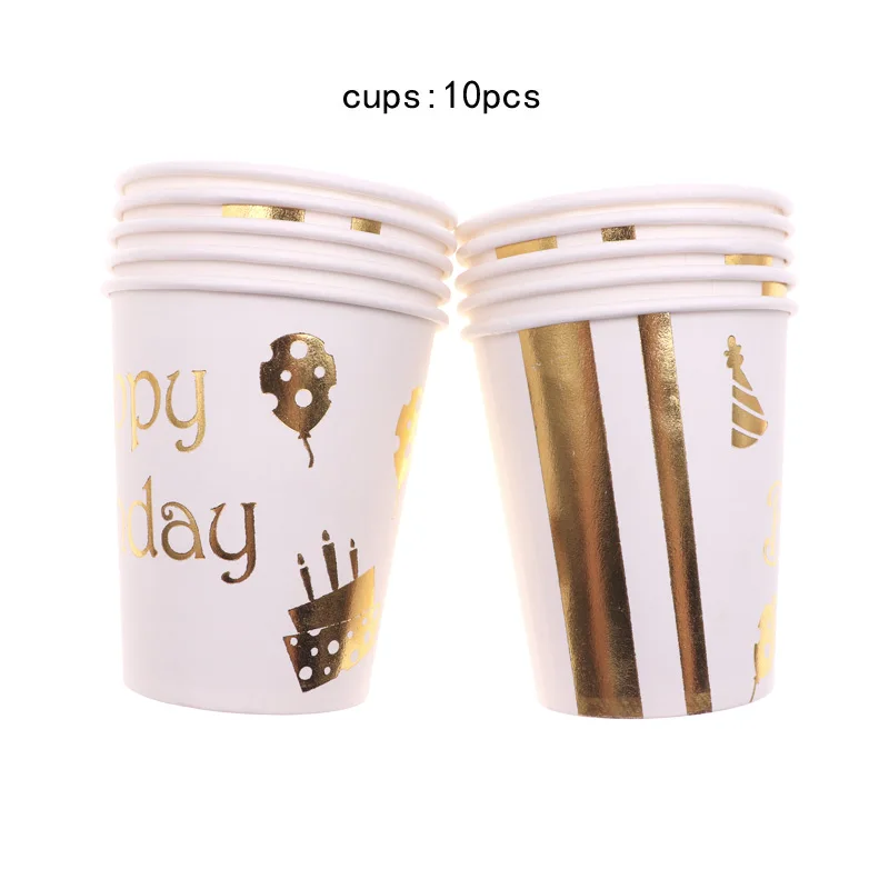 10pcs cups Золотая фольга торт узор фольга блестящая бумажная тарелка рождественские подарки с днем рождения украшения Детские принадлежности для вечеринки-девичника - Цвет: 10pcs cups