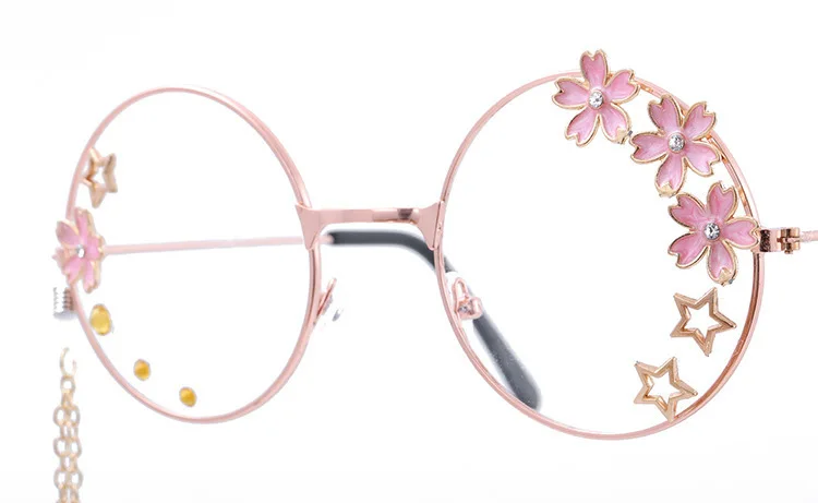 Милая Подвеска очки Sakura Женская круглая оправа для девочек ретро прозрачное Оптическое стекло для глаз es Готический футляр для очков ручной работы стекло Oculos De Gafas