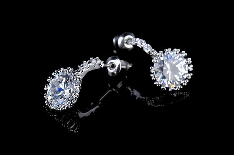 Серьги-подвески с фианитом YAN MEI 4 цвета серебристый цвет GLE1576 | Украшения и