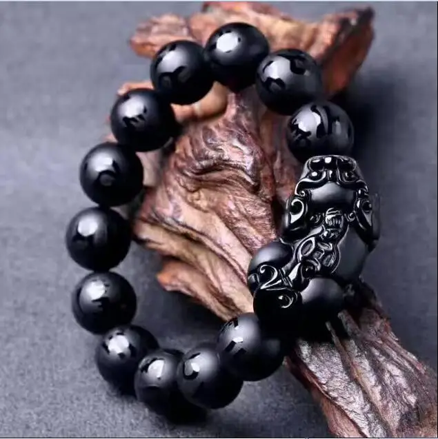 Природный обсидиановый кристалл черный нефритовый браслет с бусинами китайский