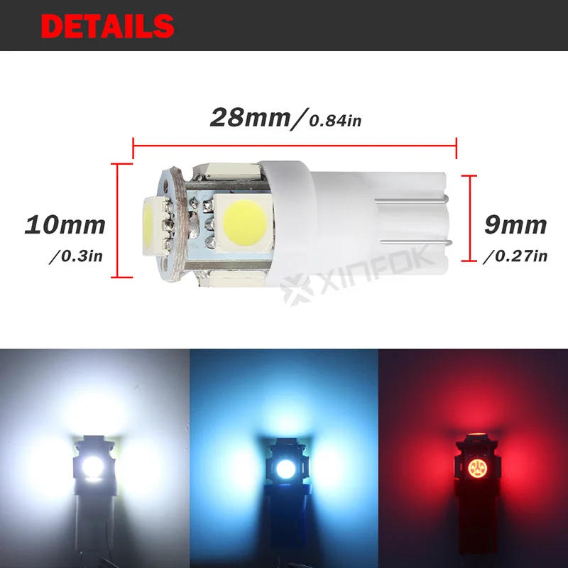 2 шт. Автомобильные светодиодные лампы T10 5050 SMD 5 белые/красные/синие габаритные