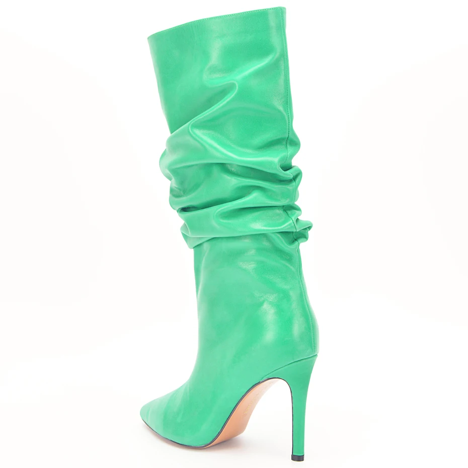 

Stylesowner 2020 Fashion Women Boots Pointed Toe Slip On Pleated Ladies Boots Sexy Super High Thin Heel Knee High Boots Size 42