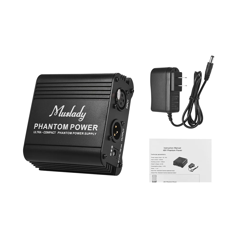 Ультракомпактный микрофон Muslady + источник фантомного питания 48 В с входом и