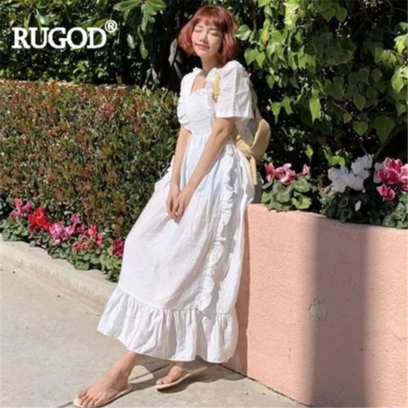 RUGOD женское элегантное платье одноцветное с оборками квадратный воротник