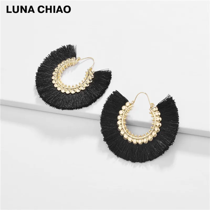 LUNA CHIAO, модные ювелирные изделия, металлические массивные серьги, осенние цвета, кисточки с бахромой, висячие серьги для женщин - Окраска металла: Black