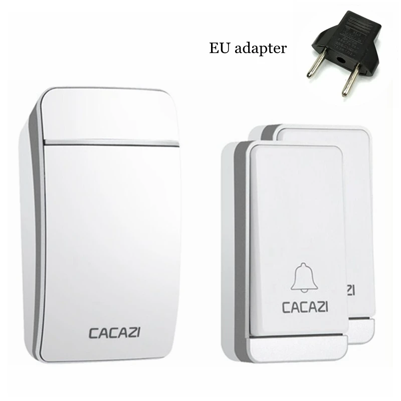 Silver 2x1 EU CACAZI автономный беспроводной дверной звонок водостойкий без светодио дный батареи светодиодная вспышка Умный дом беспроводной дверной звонок 2 кнопки 1 приемник - Цвет: Silver 2x1 EU