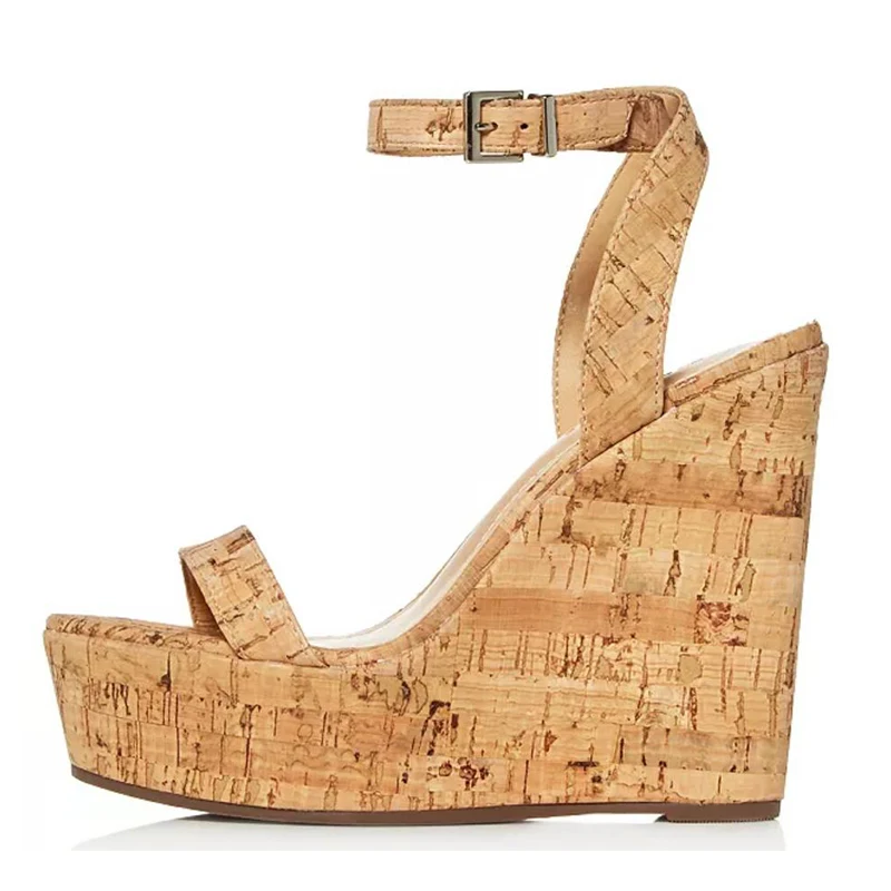 

Cork Wedge Sandals Shoes Ankle Buckle 2020 Platform Wedges Shoes Summer Ladies Stripper High Heels Fashion Open Toe Big Siz
