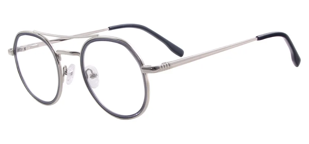 Men Women Round Vintage Eyeglasses Metal Full Rim Double Bridge Spectacles with Spring Hinge For Prescription Lenses
