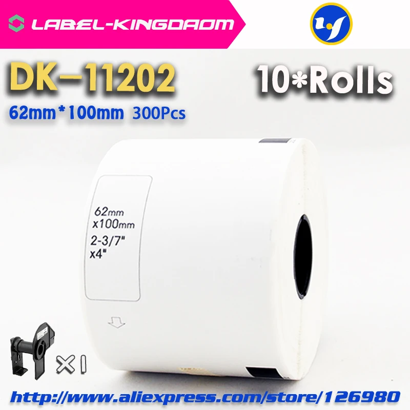 Price 10 عبوة رولز متوافق DK 11202 التسمية 62 مللي متر * 100 مللي متر 300 قطعة متوافق لأخيه طابعة تسمية ورقة بيضاء DK11202 DK 1202