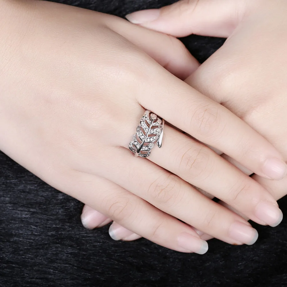 white gold color Finger Rings Jewelry Silver Light As A Feather Ring with Clear CZ for Women Wedding | Украшения и аксессуары