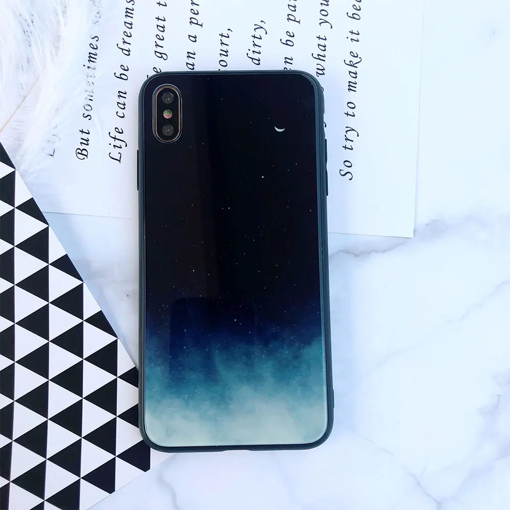 Стеклянный чехол звездного неба для iPhone X XS XR Xs Max 7 Plus 8 Жесткий Чехол Телефона 6 6S