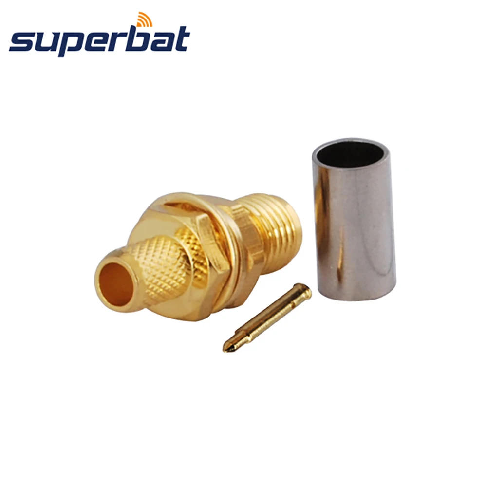 Superbat RP-SMA Female(plug center nut) Bulkhead Crimp for Cable RG58, LMR195,RG400,RG142 Connector