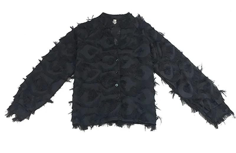 black blouse Neploe Осенняя рубашка корейская мода перья кисточка женская блузка Шикарная новая мода v-образный вырез элегантная женская рубашка 68454 - Цвет: black blouse