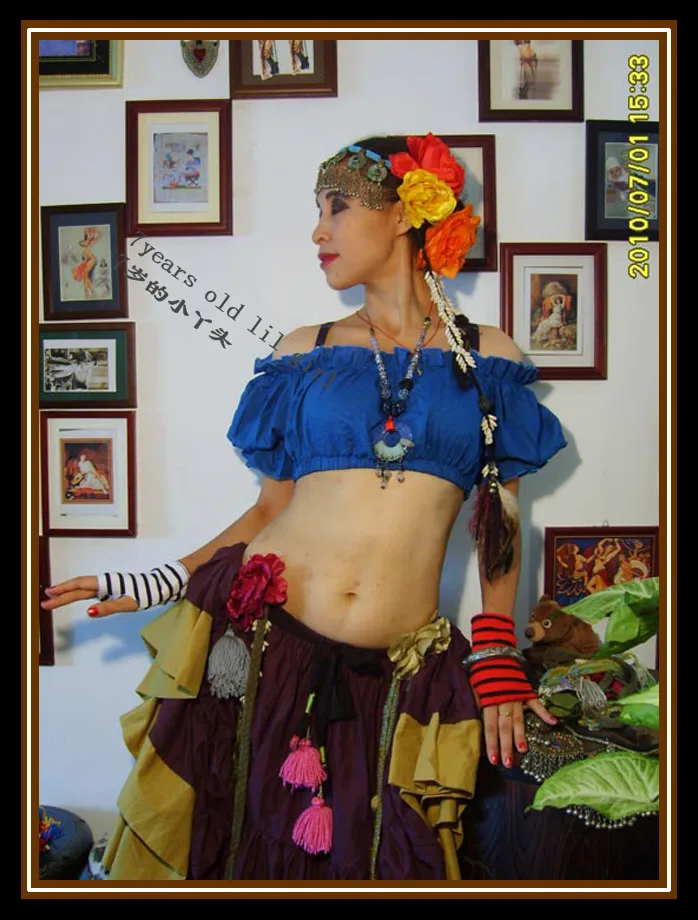 САР танец живота Ренессанс укороченный топ пират Wench Gypsy костюм феи крестьянское