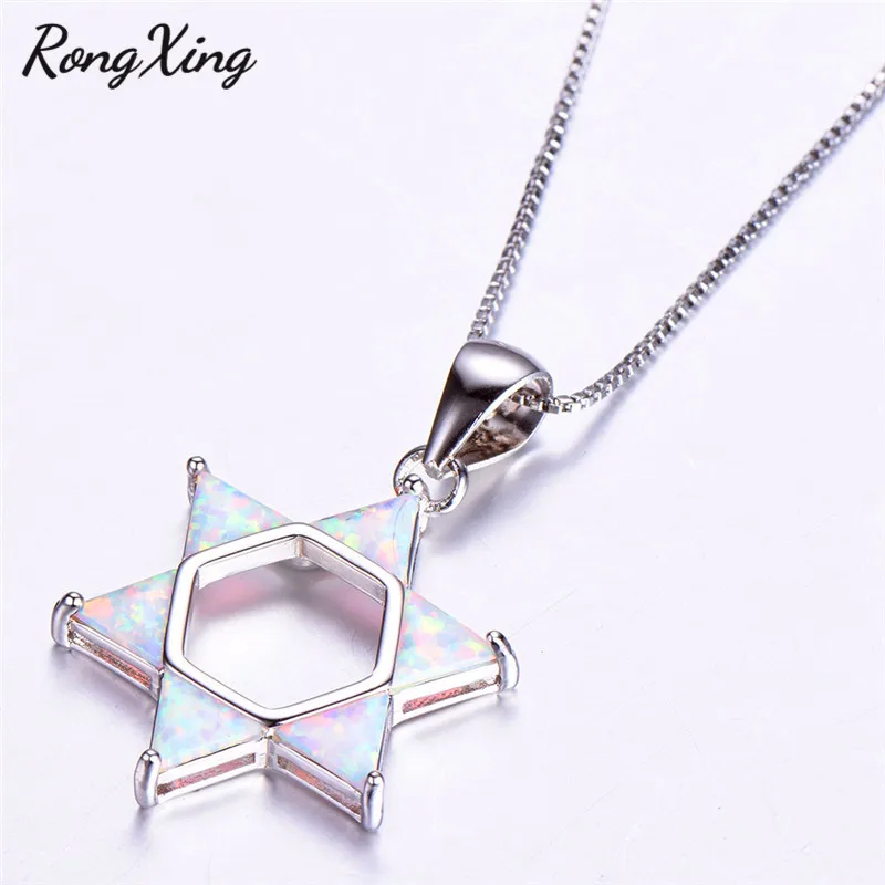 RongXing старинный Синий/Белый огненный опал звезда подвески серебряный цвет