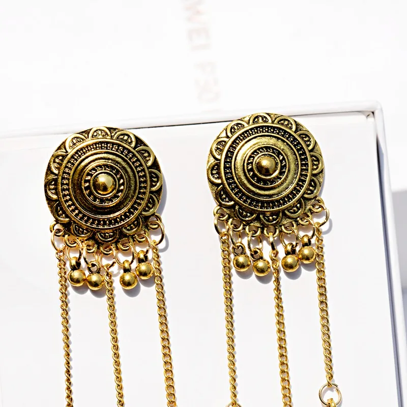 Женская Геометрическая длинная цепь из сплава Jhumka Богемские серьги подвески Boho