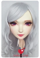 gl053 sweet girl resin half head bjd kigurumi mask with eyes cosplay anime role lolita mask crossdress doll