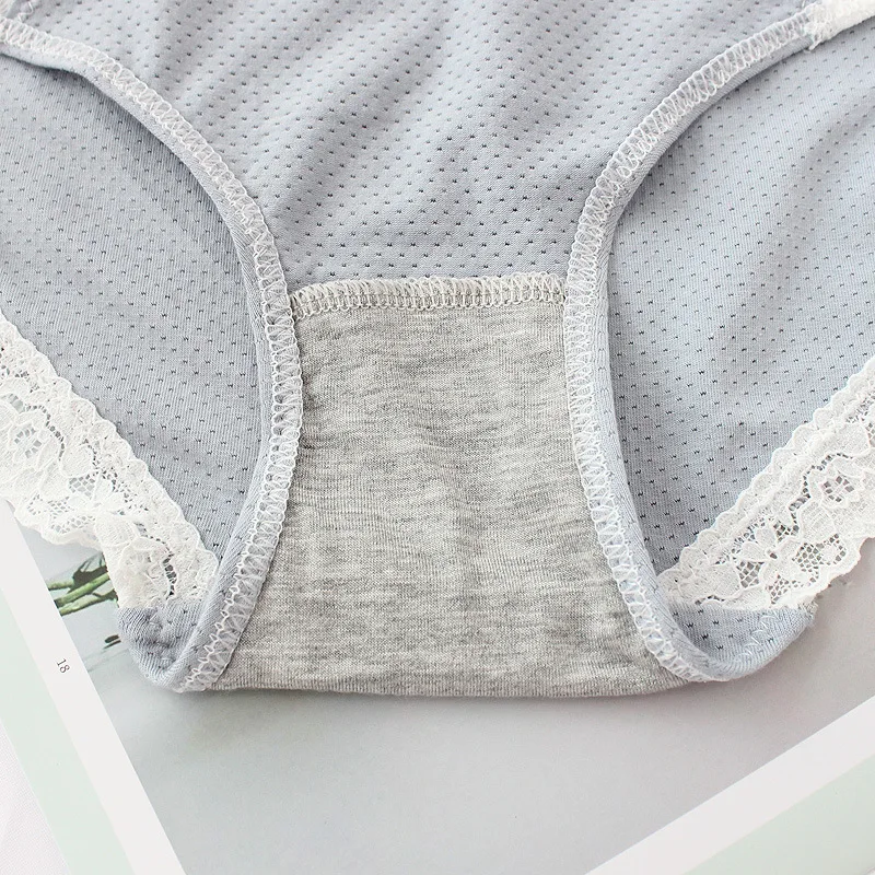 Roseheart Women Fashion Pink Gray Cotton Lace Bow Low Waist Panties Underwear Lingerie Briefs 3 Piece Color Plus Size | Женская одежда
