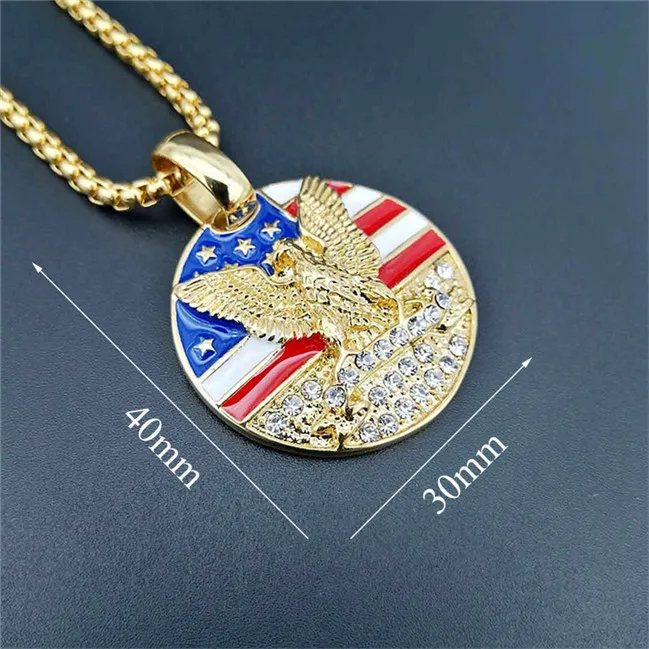 XL1041 Gold Color Кулон в стиле хип-хоп, американский флаг, Орел, 4 размера, цепочка из нержавеющей стали, военный солдат, мужское ожерелье, золотые украшения на шею, Прямая поставка - Окраска металла: XL1041 Gold Color