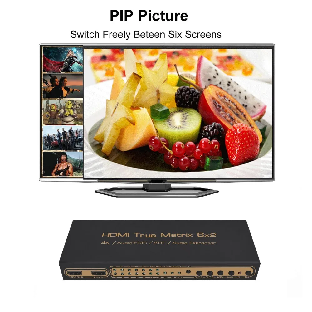 PUZHIJIE 6x2 HDMI матричный коммутатор 6 в 2 Выход сплиттер с оптическим L R аудиовыход
