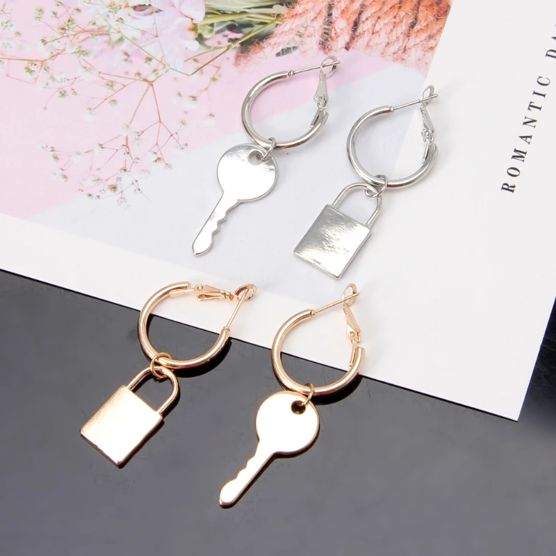 Fashion Jewelry Pair of Earrings Key Lock For Women Color Couple Small Bff Simple Accessories | Украшения и аксессуары