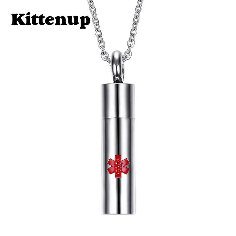 Kittenup медицинские Цепочки и ожерелья Для женщин мужчин Нержавеющая сталь цилиндр