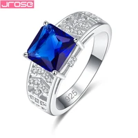 jrose newest design big square blue stone rings men and women silver fashion vintage ring jewelry size 6 7 8 9 gift wedding band