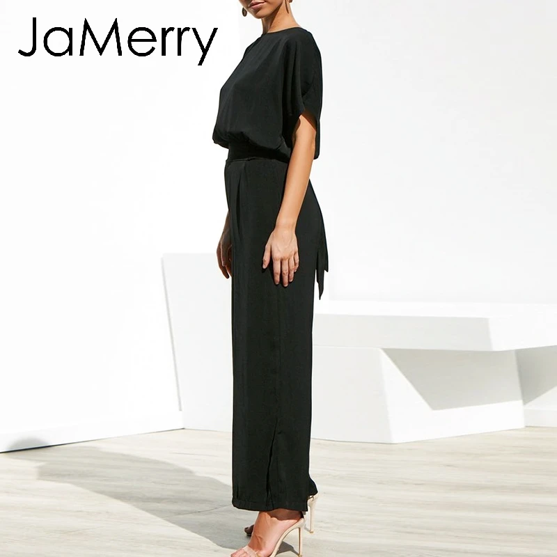 JaMerry винтажный однотонный черный женский комбинезон летний короткий рукав