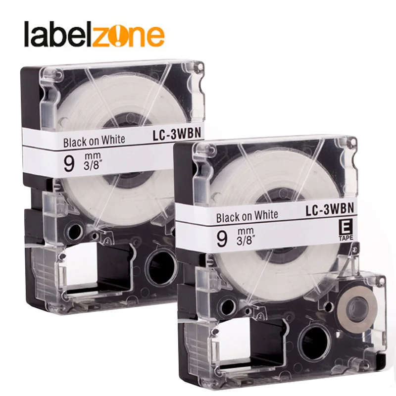 

2Pcs 9mm Black on white compatible Epson SS9KW/LC-3WBN label tapes strong adhesive laminated lc3wbn label ribbon for KingJim