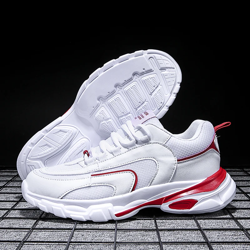 Модная повседневная обувь Мужская дышащая на шнуровке удобные кроссовки Белая