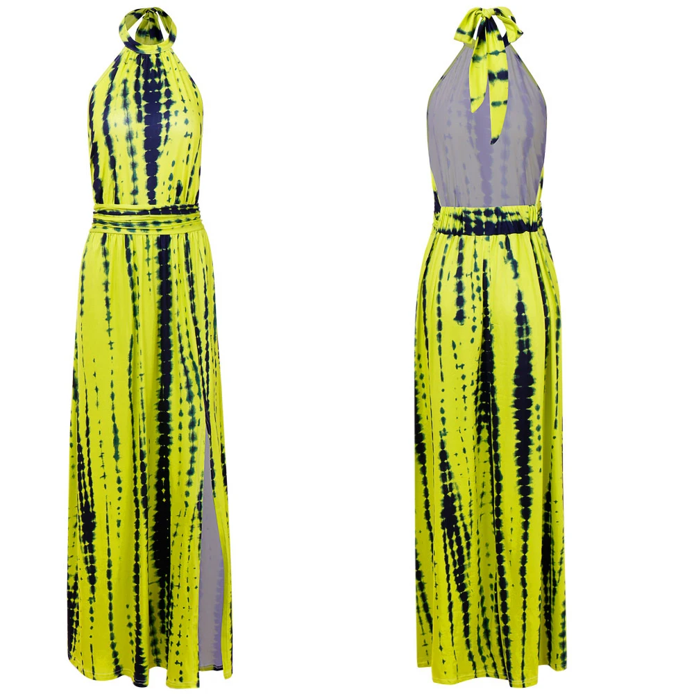 

Casual Tie Dye Leopard Print Bandage Halter Boho Dress Women Sexy Backless Off Shoulder Party Club Dresses Summer Beach Vestidos