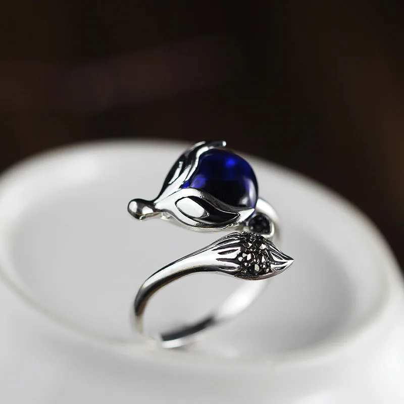 S25 серебряное ювелирное изделие модный дизайн clever fox открытое синее кольцо с