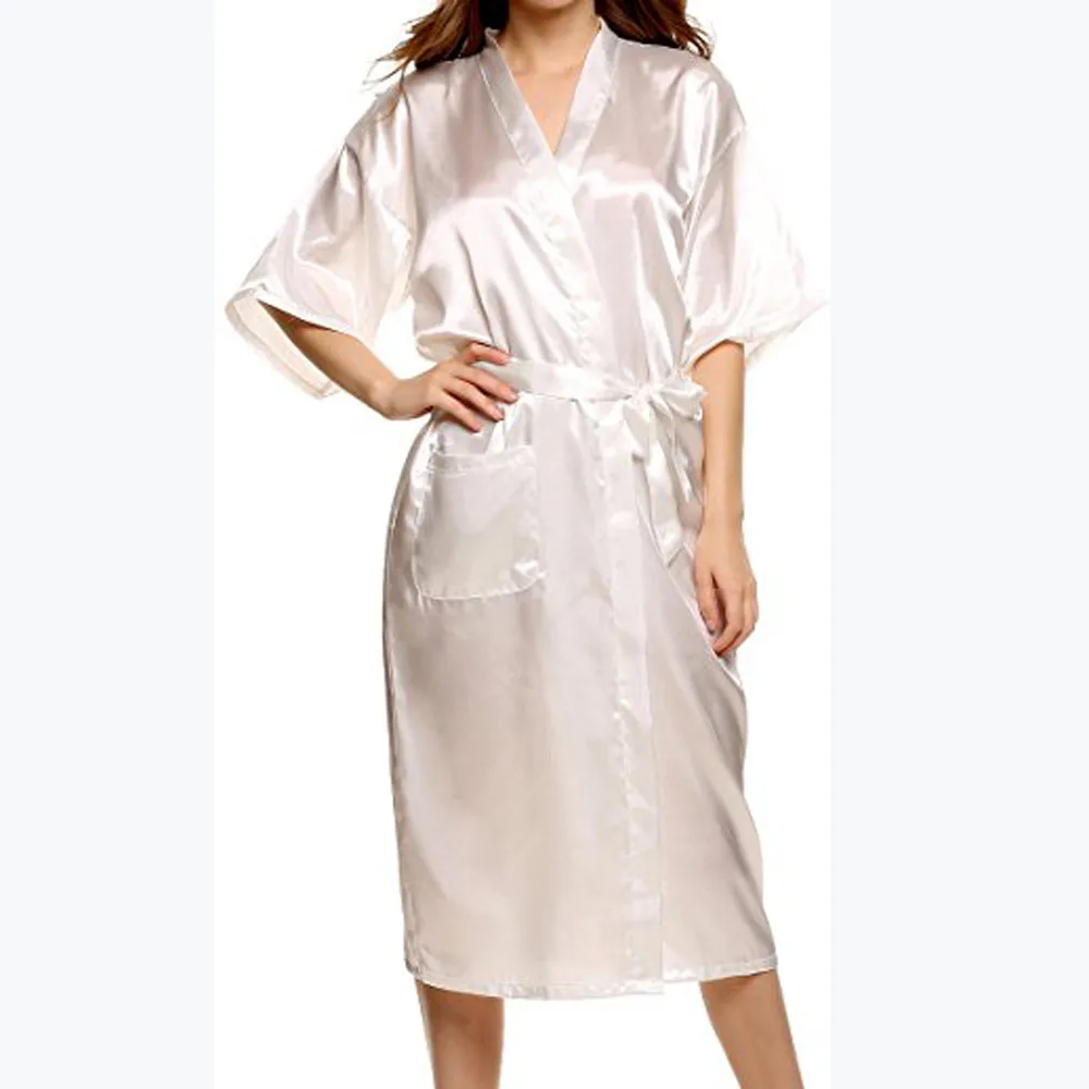 Сексуальный женский Шелковый Атласный халат пижама для невесты халаты Длинные