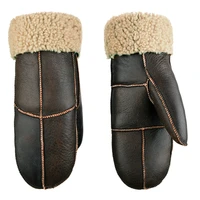 winter sheepskin wool men gloves women thicken warm thermal mittens gloves outdoor riding skiing leather fur unisex gloves