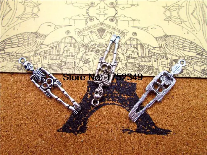 Подвески в виде скелета 25 шт., подвески в виде античного серебряного скелета на веревке, Подвески 39x9 мм